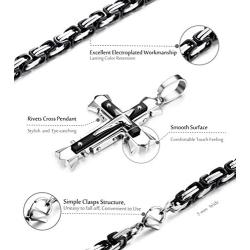 LOLIAS 5MM Stainless Steel Cross Pendant Necklace Men Byzantine Chain Necklace 22-30 Inches