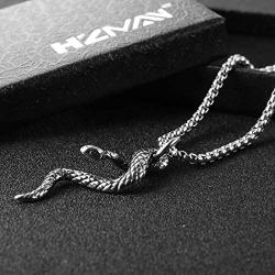 HZMAN Gothic Jewelry Mens Stainless Steel Animal Snake Pendant Chain Necklace