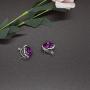 HSQYT Rose Flower Stud Earrings Silver Plated Simulated Coral Rose Crystal Earrings Lovely Simple Floral Charm Stud Earring Fashion Jewelry for Women Girl 20mm (Purple Rose Earring)