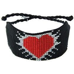 KELITCH Wax Rope Wrap Bracelets Heart Beat Shape Miyuki Statement Bracelets Handmade Braided Jewelry