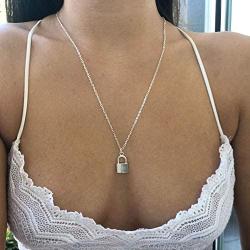 YOOE Cute Silver Lock Necklace for Women.Punk Metal Padlock Y Pendant Necklace,Geometric Lock Type Choker Egirl Necklace Girl Aesthetic Jewelry