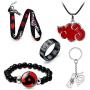 5 Pcs Set Anime Naruto Jewelry Gift Konoha Keychain,Ring,Itachi Lanyard,Sharingan Bracelet,Necklace