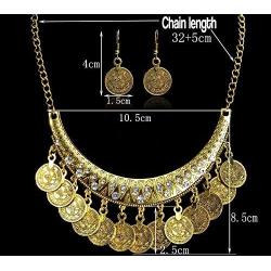 MIXIA Dancing Gypsy Jewelry Ethnic Coin Bib Necklace Drop Earring 2 Pcs Jewelry Set Women Exotic Bohemian Accessories