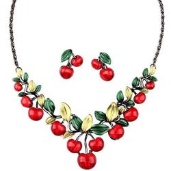 BINKILA Vintage Fashion Turquoise Crystal Flower Cherry Butterfly Heart-Shaped Peacock Pendant Chain Necklace Jewelry for Woman