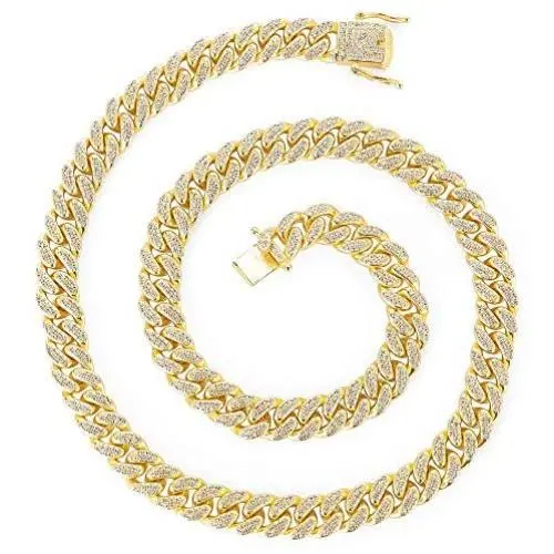 Bling Iced Out Diamond Cuban Link Chain Hip Hop Silver Gold Chunky Chains and Bracelets for Men Women 16 18 20 24 / 7 8 9 Inches