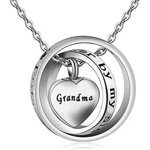 LoEnMe Jewelry Urn Necklace for Ash Cremation Pendant Love Heart Crossed Ring Family Dog Cat Pet for Women Men