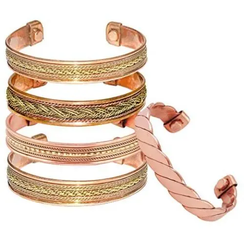 FASHIONZAADI Copper Bracelet Set of 5,Magnetic 100% Pure Copper Therapy Effective & Natural Relief Jewelry for Mens & Womens FASHIONZAADI Copper Bracelet Set of 5,Magnetic 100% Pure Copper Therapy Effective & Natural Relief Jewelry for Mens & Womens