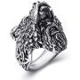 Elfasio Stainless Steel Rings for Men Viking Bear Man Warrior Silver Black Titanium Biker Ring Charm Jewelry