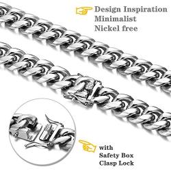 ROWIN&CO Large Heavy Men Silver 316L Stainless Steel Miami Cuban Link Chain Curb Necklace Hip hop Jewelry Choker Chain, 15mm Width/ 18-35 inch Lengths, Great Gifts to Families and Friends, (with Gift Box)