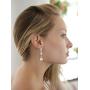 Mariell Linear Cubic Zirconia and Bold Pearl Teardrop Wedding Earrings for Brides - Platinum Plated