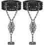 Hicarer 2 Pieces 1920s Flapper Bracelet Ring Set Imitation Pearl Crystal Bracelet for Women