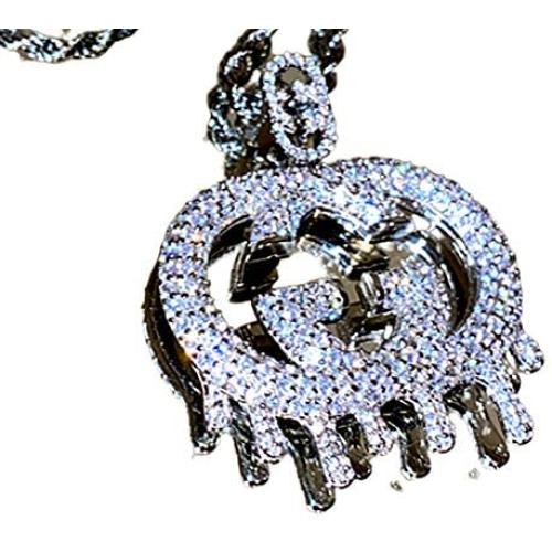 Shop-iGold Men Women 925 Italy Gold Finish Iced Silver Designer Charm Ice Out Pendant Stainless Steel Real 2 mm Rope Chain Necklace, Mens Jewelry, Iced Pendant, Rope Necklace (22)