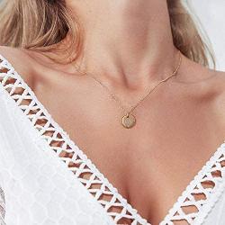 WEARON Women Coin Initial Necklace Gold CZ Twist Disc Pendant Tiny Stamped Alphabet Engraved Letter Personalized 14K Gold Filled Dainty Chain Boho Beach Simple Delicate Handmade Jewelry Gift