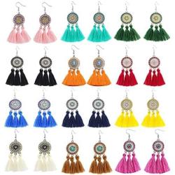 LANTAI 9-18 Pairs Colorful Bohemian Hoop Tassel Earrings Boho Earrings-Fashion V Shape Tassel Earrings Long Fringe Earrings for Women Girls Statement Earrings