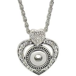 Mini Petite Open Heart clear Rhinestone Pendant Charm Necklace 18 inch and Hold One 12mm Mini Snap My Prime Gifts