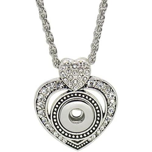 Mini Petite Open Heart clear Rhinestone Pendant Charm Necklace 18 inch and Hold One 12mm Mini Snap My Prime Gifts