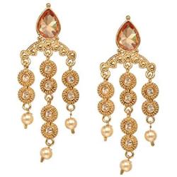 Bindhani Indian Bollywood Style Jewelry Traditional Ethnic Fashion Bridal Wedding Gold Plated Polki Kundan Faux Diamond Stone Pearl Drop Chandbali Earrings For Women