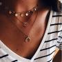 Ckecharfa Boho Gold Layered Necklace Sequins Choker Necklace Summer Beach Moon Pendant Chain Wave Neck Chains Beaded Jewelry for Women and Girls