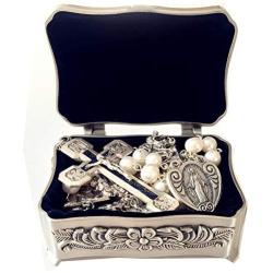elegantmedical Stations of the Cross Prayer Rosary Real White Pearl Beads Necklace Catholic Gifts Box