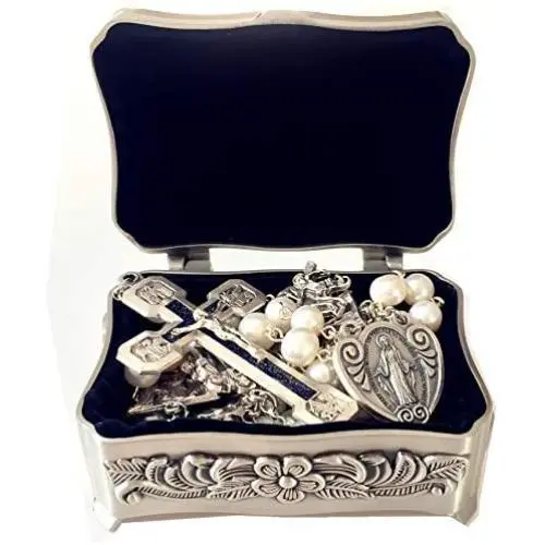 elegantmedical Stations of the Cross Prayer Rosary Real White Pearl Beads Necklace Catholic Gifts Box elegantmedical Stations of the Cross Prayer Rosary Real White Pearl Beads Necklace Catholic Gifts Box