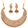 Touchstone Indian Bollywood Traditional Studded Look Rhinestone Pretty Wedding Designer Jewelry Necklace Set in Antique Gold Tone for Women.