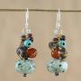 NOVICA Multi-Gem Jasper .925 Sterling Silver Beaded Earrings Exotic Cluster