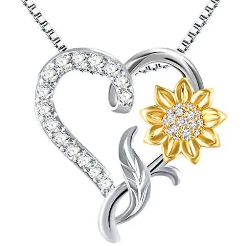 SNZM Sunflower Heart Pendant Necklace for Women Mom You are My Sunshine Necklace Jewelry Gifts for Girls Daughter