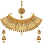Crunchy Fashion Bollywood Style Traditional Indian Wedding Jewelry Necklace Earring with Maang Tikka Set for Women Girls