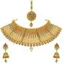 Crunchy Fashion Bollywood Style Traditional Indian Wedding Jewelry Necklace Earring with Maang Tikka Set for Women Girls