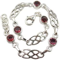 SilverStarJewel Garnet January Birthstone Bracelet 7.7'' 925 Pure Sterling Silver Women Art