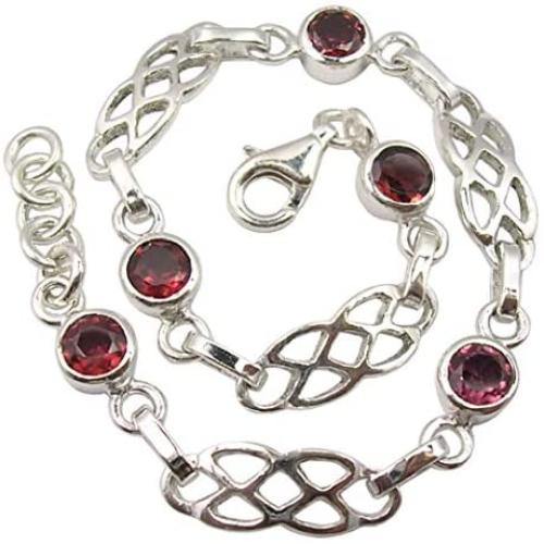 SilverStarJewel Garnet January Birthstone Bracelet 7.7'' 925 Pure Sterling Silver Women Art