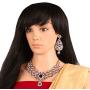 Touchstone Indian Bollywood Traditional Floral Theme White Rhinestone and Blue Faux Sapphire Bridal Designer Jewelry Necklace Set for Women in Antique Gold Tone