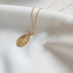 BC 925 Sterling Silver Blessed Virgin Mary Maria Christian Mother Pendant Necklace with Gold Plating