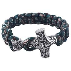 SONGCHANGJEWELRY Viking Braided Bracelets - Thor Hammer Viking Gifts for Men with Amulet Rune Knot Scandinavian Rope Bangles, Handmade Umbrella String Bracelet