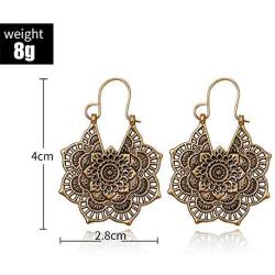 SMALLLOVE Mandala Drop Dangle Earring for Women Girl Gypsy Hammered Antique Silver Bohemian Vintage Lotus Flower Tribal Hollow Floral Pendant Hoop Earrings