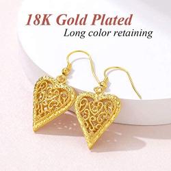 FindChic Vintage Indian Earrings for Women Ethnic Antique Carving Hollow Out Patterned Heart/Chili/Waterdrop/Moon Dangle Earrings for Girls, with Jewelry Box