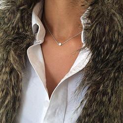 TseanYi Tiny Dot Necklace Choker Silver Round Pendant Necklace Boho Minimalist Necklaces Jewelry for Women and Girls (Silver)