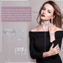 Yaomiao 2 Sets Women Rhinestone Crystal Jewelry Set Glitter Rhinestone Stretch Bracelet Necklace Dangle Fringe Earrings