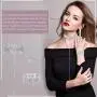 Yaomiao 2 Sets Women Rhinestone Crystal Jewelry Set Glitter Rhinestone Stretch Bracelet Necklace Dangle Fringe Earrings