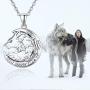 TRISHULA Wolf Pendant Necklace Jewelry, Sterling Silver I Never Give Up Necklace Crescent Moon Jewelry Gift for Girlfriend Wife