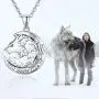 TRISHULA Wolf Pendant Necklace Jewelry, Sterling Silver I Never Give Up Necklace Crescent Moon Jewelry Gift for Girlfriend Wife