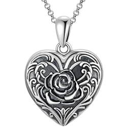 Rose Flower Heart Shaped Personalized Locket Necklace That Hold 2 Pictures Memory Photos Keep Someone Near to You Sterling Silver Jewelry
