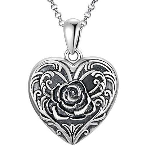 Rose Flower Heart Shaped Personalized Locket Necklace That Hold 2 Pictures Memory Photos Keep Someone Near to You Sterling Silver Jewelry