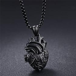 PAURO Mens Stainless Steel Anatomical Heart Pendant Necklace Black/Gold/Silver, Locket Style