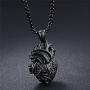 PAURO Mens Stainless Steel Anatomical Heart Pendant Necklace Black/Gold/Silver, Locket Style