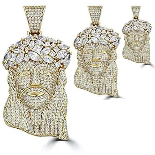 Solid 925 Sterling Silver Iced Jesus Piece Pendant - Mens 14k Gold Finish Jesus Piece - Great For Any Chain! Icy Baguette CZ - 3 Sizes: Small, Medium, & Large Solid 925 Sterling Silver Iced Jesus Piece Pendant - Mens 14k Gold Finish Jesus Piece - Great For Any Chain! Icy Baguette CZ - 3 Sizes: Small, Medium, & Large