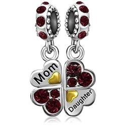 JMQJewelry Mother Mom Love Daughter Heart Clover Birthday Birthstone Jan-Dec Dangle Charms for Bracelets Women Jewelry