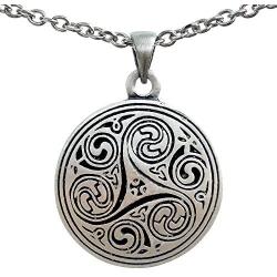 Celtic Pagan Wiccan Jewelry Merlin Morgana Wicca Witchcraft Magic Trinity Triskele Triquetra Triskelion Silver Pewter Mens Womens Pendant Necklace Charm Protection Amulet Men w Stainless Steel Chain