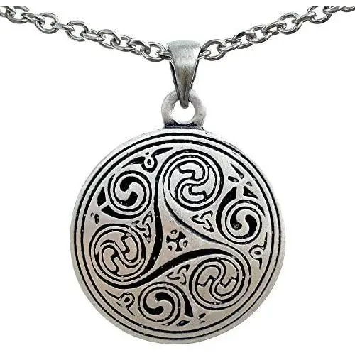 Celtic Pagan Wiccan Jewelry Merlin Morgana Wicca Witchcraft Magic Trinity Triskele Triquetra Triskelion Silver Pewter Mens Womens Pendant Necklace Charm Protection Amulet Men w Stainless Steel Chain