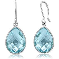 Gem Stone King 925 Sterling Silver Blue Topaz Dangle Earrings For Women (18.00 Cttw Gemstone Birthstone Pear Shape Teardrop 16X12MM)